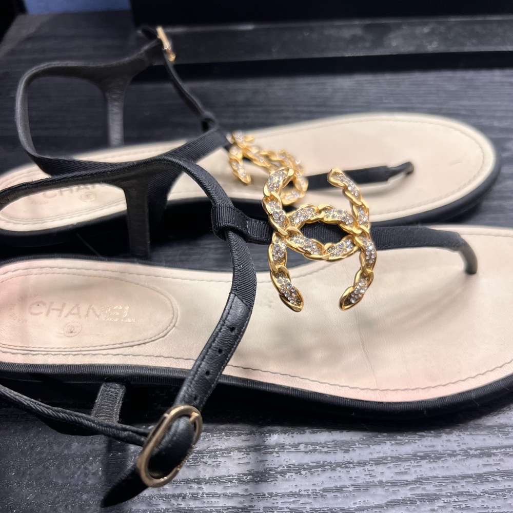 Chanel sandals with Gold logo hardware. NOT ACCEPTING OFFERS‼️ - Picture 2 of 3